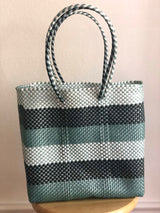 Black, Gray and Light Blue Woven Tote