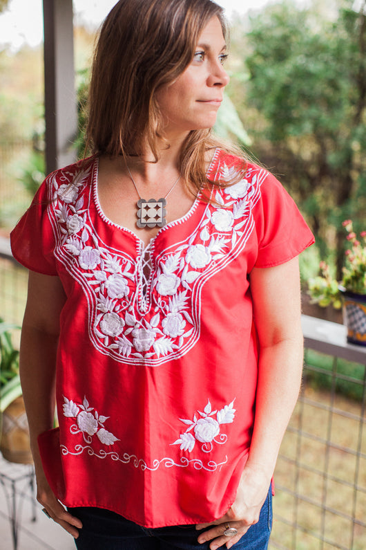 Fuchsia and White Floral Blouse