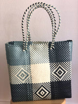 Blue, Black and Beige Woven Tote