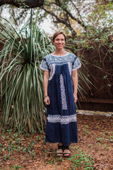 Traditional Navy and White Oaxaca Dress