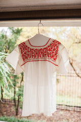 Off-White and Red Manta Oaxaca Blouse