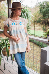 Off-White and Blue Telar Tunic