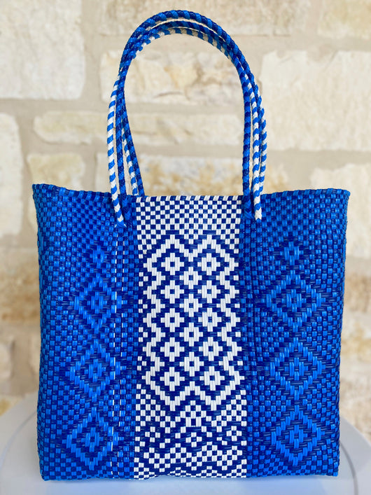 Blue, White and Navy Woven Tote