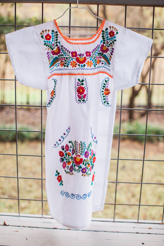 Girl's White Puebla Dress