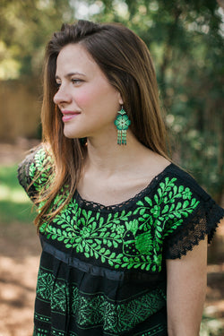 Medium Green Bead Earrings