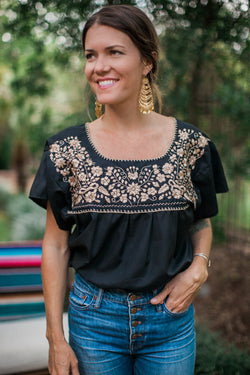 Black with Gold Puebla Blouse