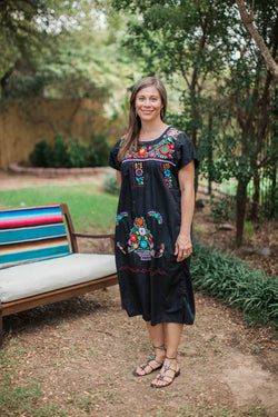 Long Black with Multicolor Puebla Dress