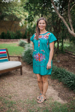 Short Green with Multicolor Puebla Dress