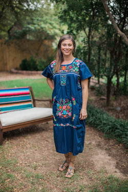 Long Navy with Multicolor Puebla Dress