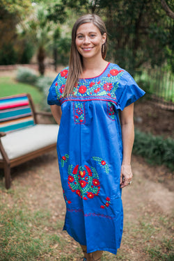 Long Blue with Multicolor Puebla Dress