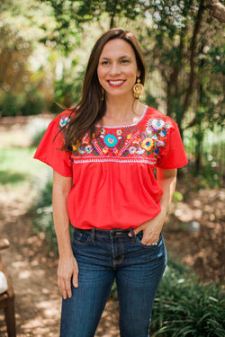 Red Puebla Blouse