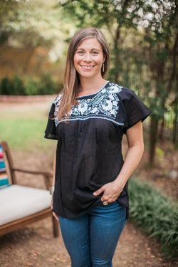 Black with White Puebla Blouse