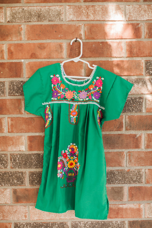 Girl's Green Puebla Dress