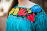 Turquoise Chiapas Blusa de Cuadrados