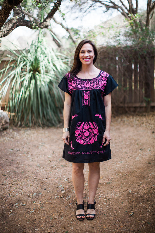 Short Black and Pink Puebla Dress