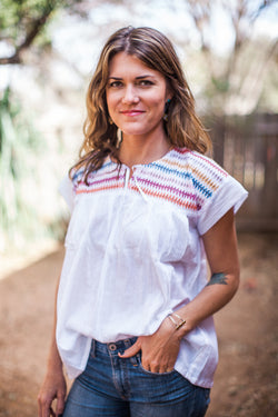 White with Multicolor Honeycomb Blouse