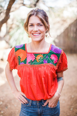Red Chiapas Blusa de Cuadrados