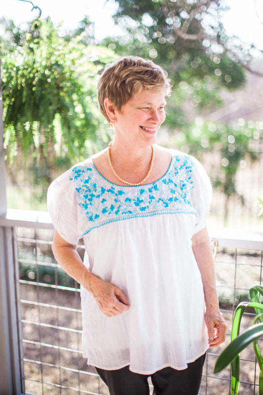 White with Blue Puebla Blouse