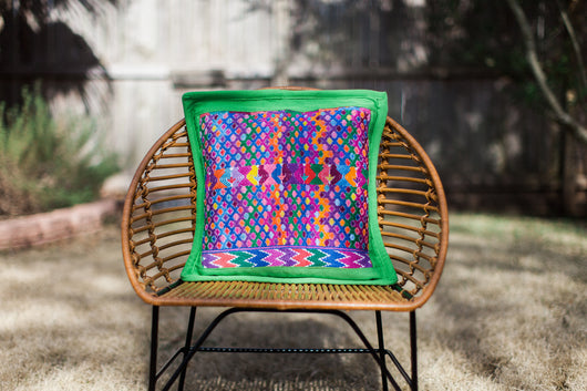 Green with Multicolor Huipil Pillow Case