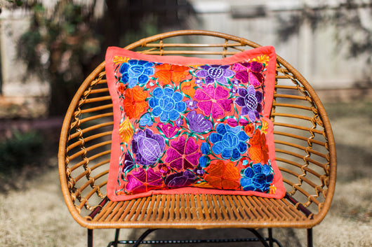 Coral with Multicolor Frida Pillow Case