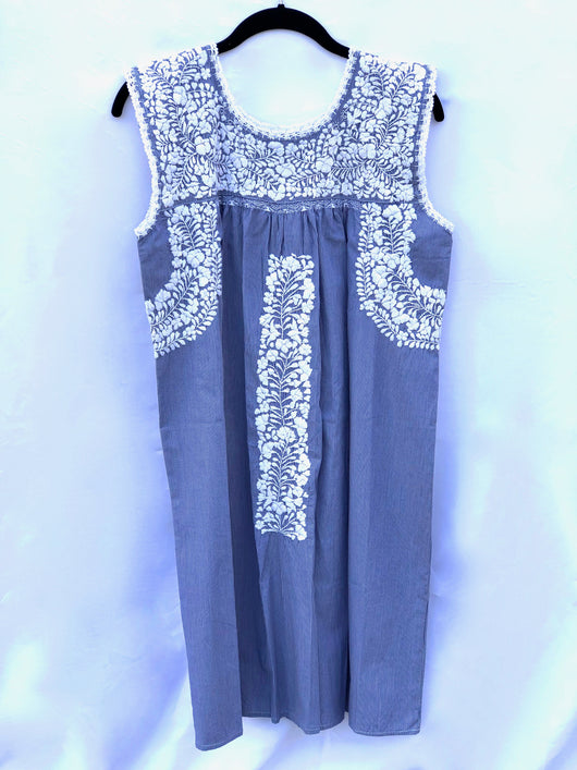 Blue Pinstripe and White Felicia Dress - M