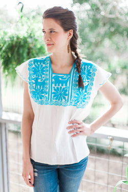 White with Blue Frida Blouse