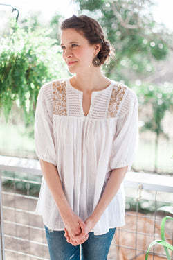 White Honeycomb with Gold Blouse
