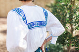 White Tunic with Blue Embroidery