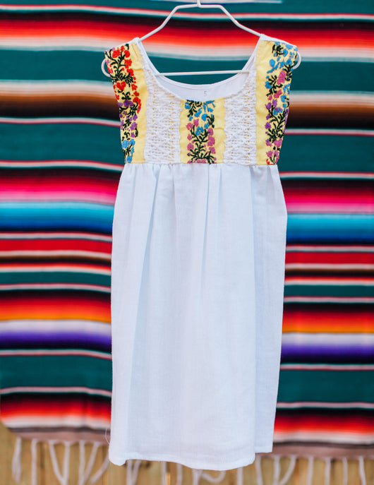 Girl's White and Yellow Oaxaca Dress