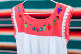 Girl's White and Coral Fruta Dress