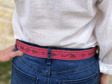 Pink and Brown Embroidered Leather Belt
