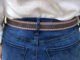 Brown, Blue and White Embroidered Leather Belt