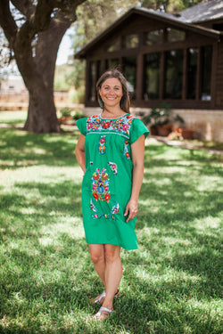 Green Puebla Dress- S
