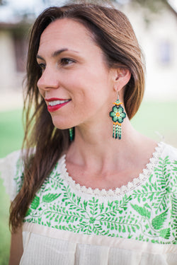 Medium Green and Yellow Bead Earrings