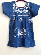 Girl's Blue with White Puebla Dress- 12/18M