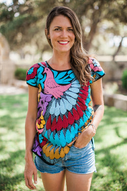 Peacock Blusa de Otomi con Azul