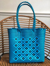 Medium Black and Blue Woven Tote