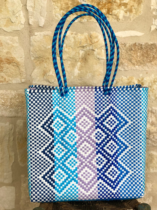 Navy, Lavender and Light Blue Woven Tote