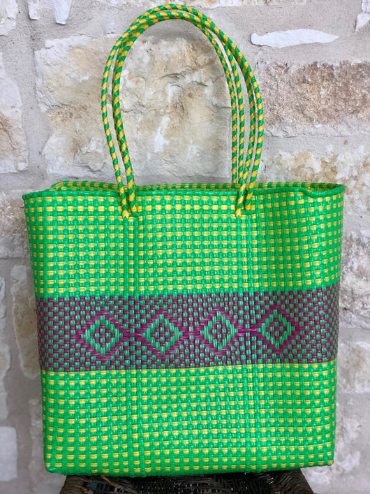 Lime Green and Magenta Woven Tote