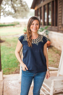 Navy Lattice Blouse