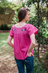 Pink Manta with Turquoise Puebla Blouse