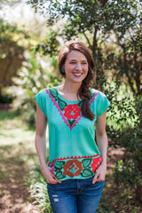 Mint Tenango Blusa de Pajaro