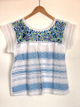 White with Blue and Green Telar Blouse