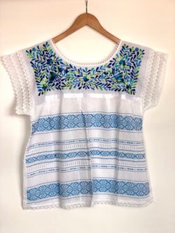 White with Blue and Green Telar Blouse