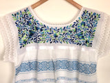 White with Blue and Green Telar Blouse
