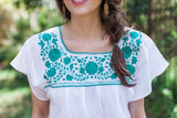 White and Green Puebla Blouse