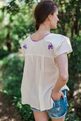 Off-White with Purple Puebla Blouse