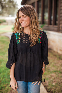 Black with Multicolor Franco Blouse