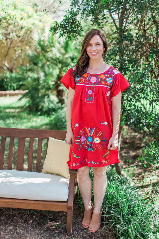 Short Red Puebla Dress – Mi Tia