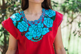 Red with Blue Round Neck La Bohemia Blouse